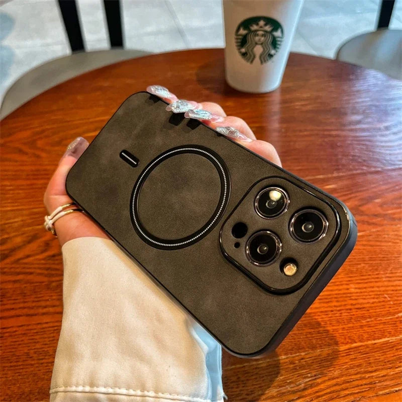 奢华无线充电磁性皮质外壳 适用于 iPhone